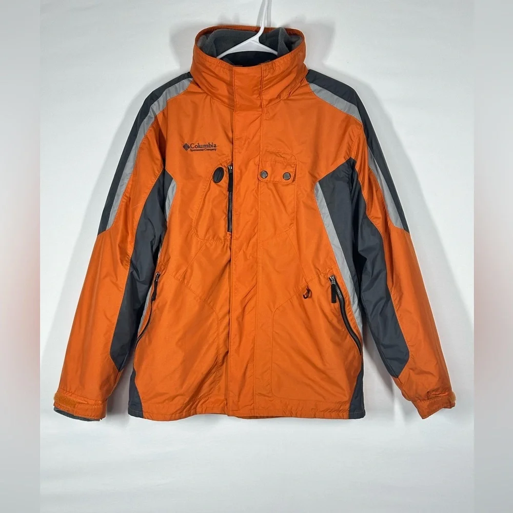 #2678 Columbia Sportswear Sz 18/20 Orange Gray Zip Up Jacket Hood For Youth